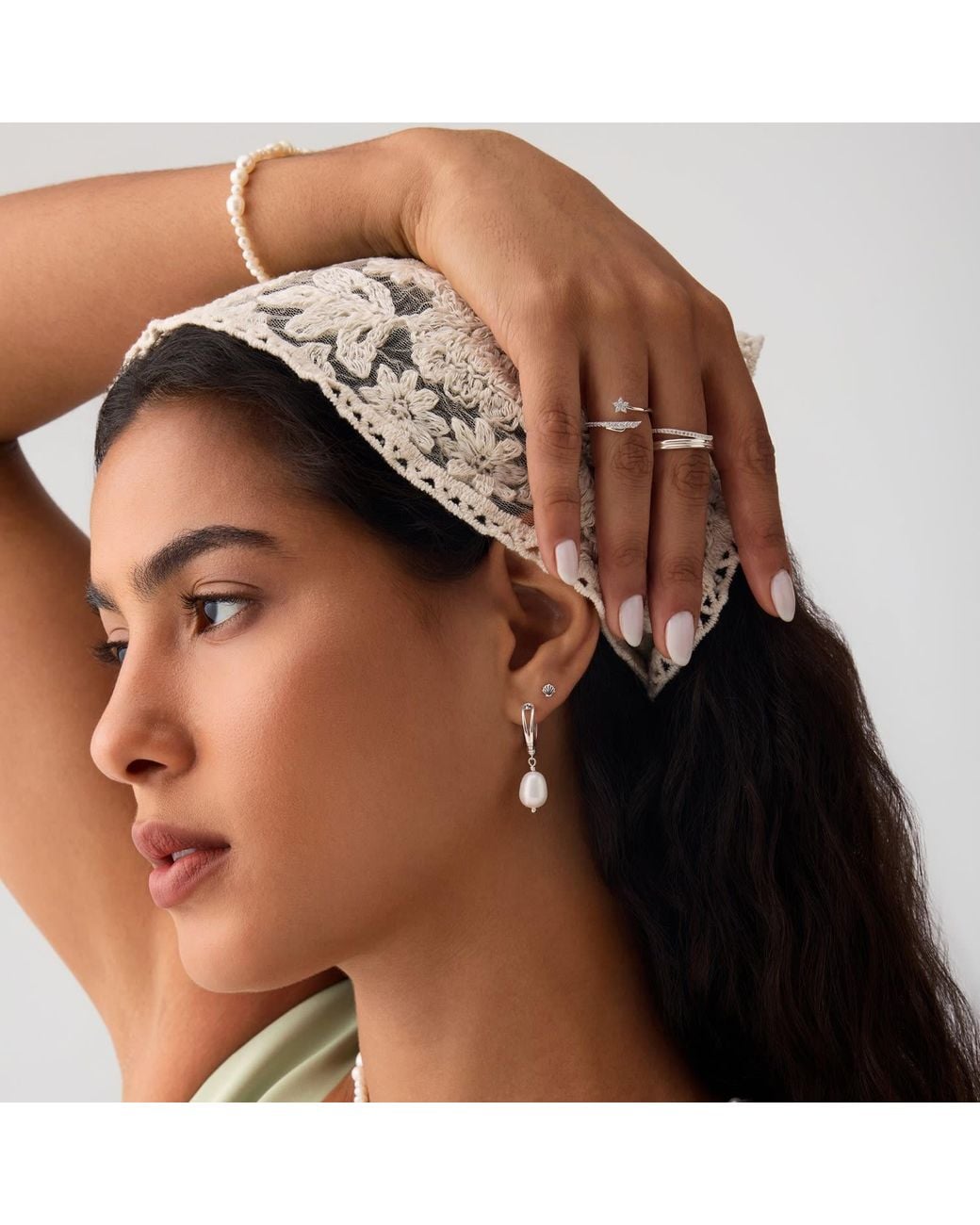 Vanhi White Noor Pavé Triple Band Ring
