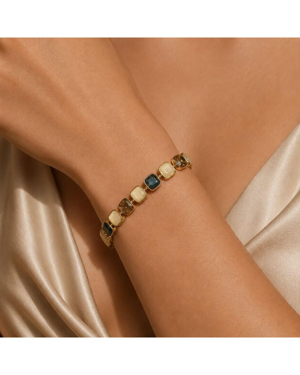 By Ozge Metallic Ocean Aura Mother Of Pearl Enamel Plated Bracelet