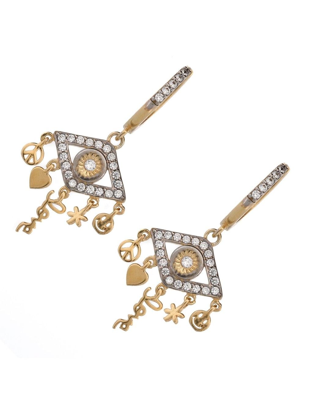 Ebru Jewelry Metallic Peace & Love Diamond Evil Eye Earrings