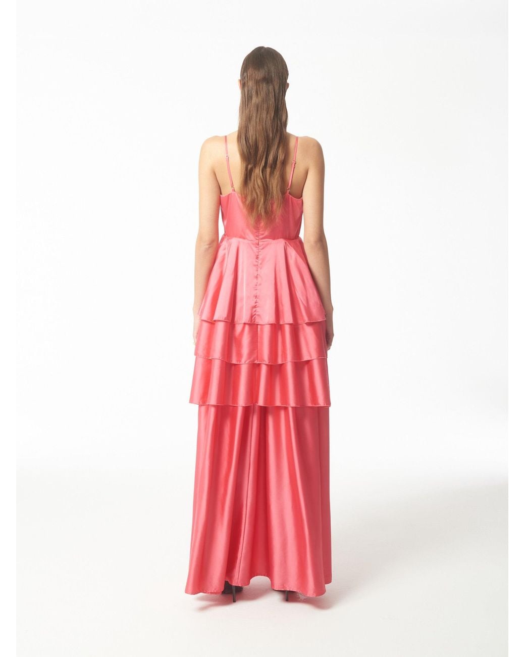 Sour Figs Tiered Ruffled Satin Maxi Dress