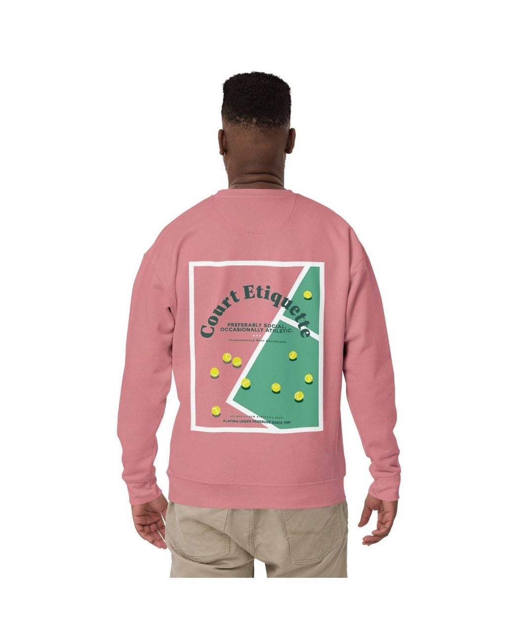 Anchor and Crew Pink Rose Court Etiquette Tennis Club League Organic Cotton Sweatshirt for men