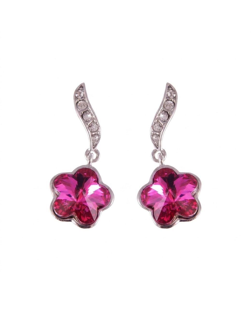 Modenaire Pink Elegant Drop Earrings With Crystal Flower