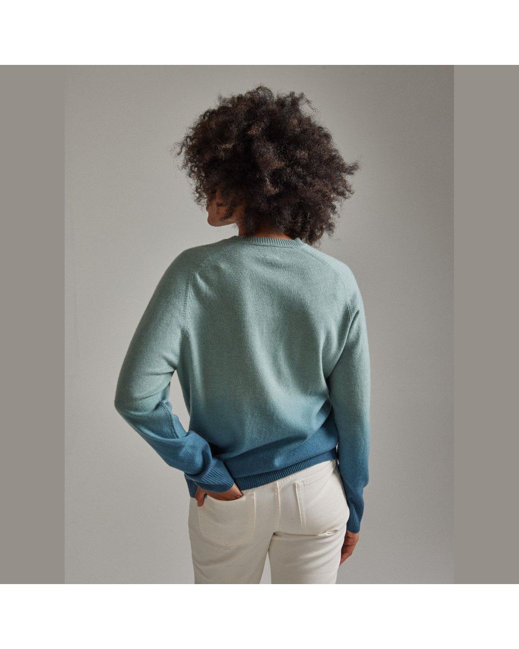 Salts Cashmere Green Ombre Split Crew Neck Sweater