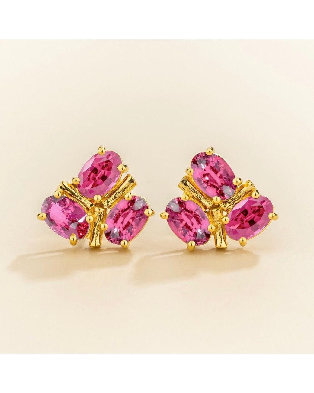 Juvetti Pink Ligna Oval Sapphire Cluster Stud Earrings