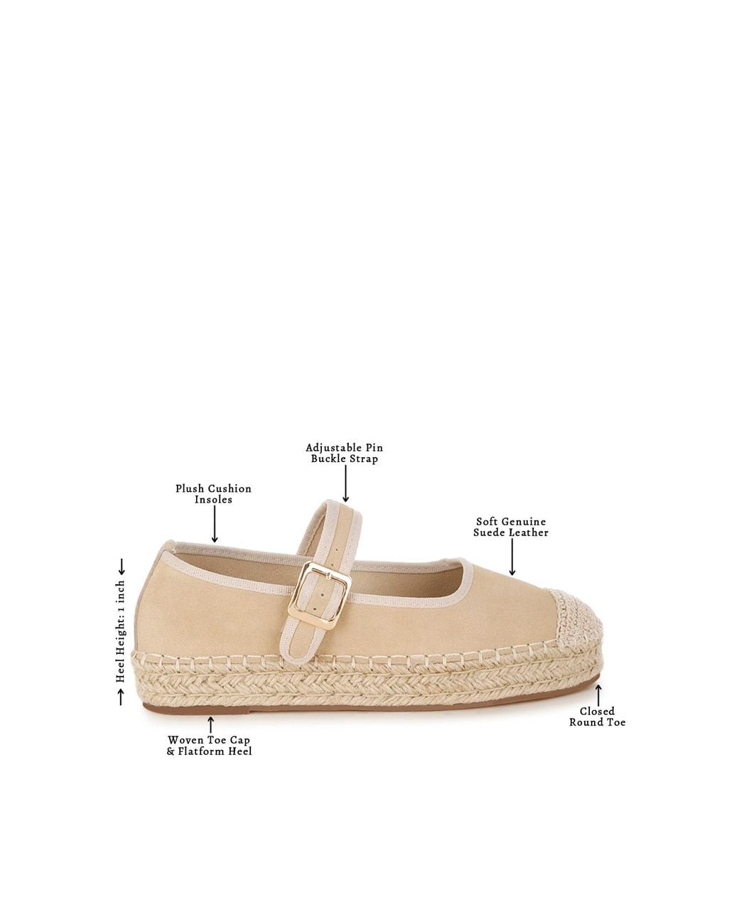 Rag & Co Natural Neutrals Bolean Soft Suede Leather Mary Jane Espadrilles