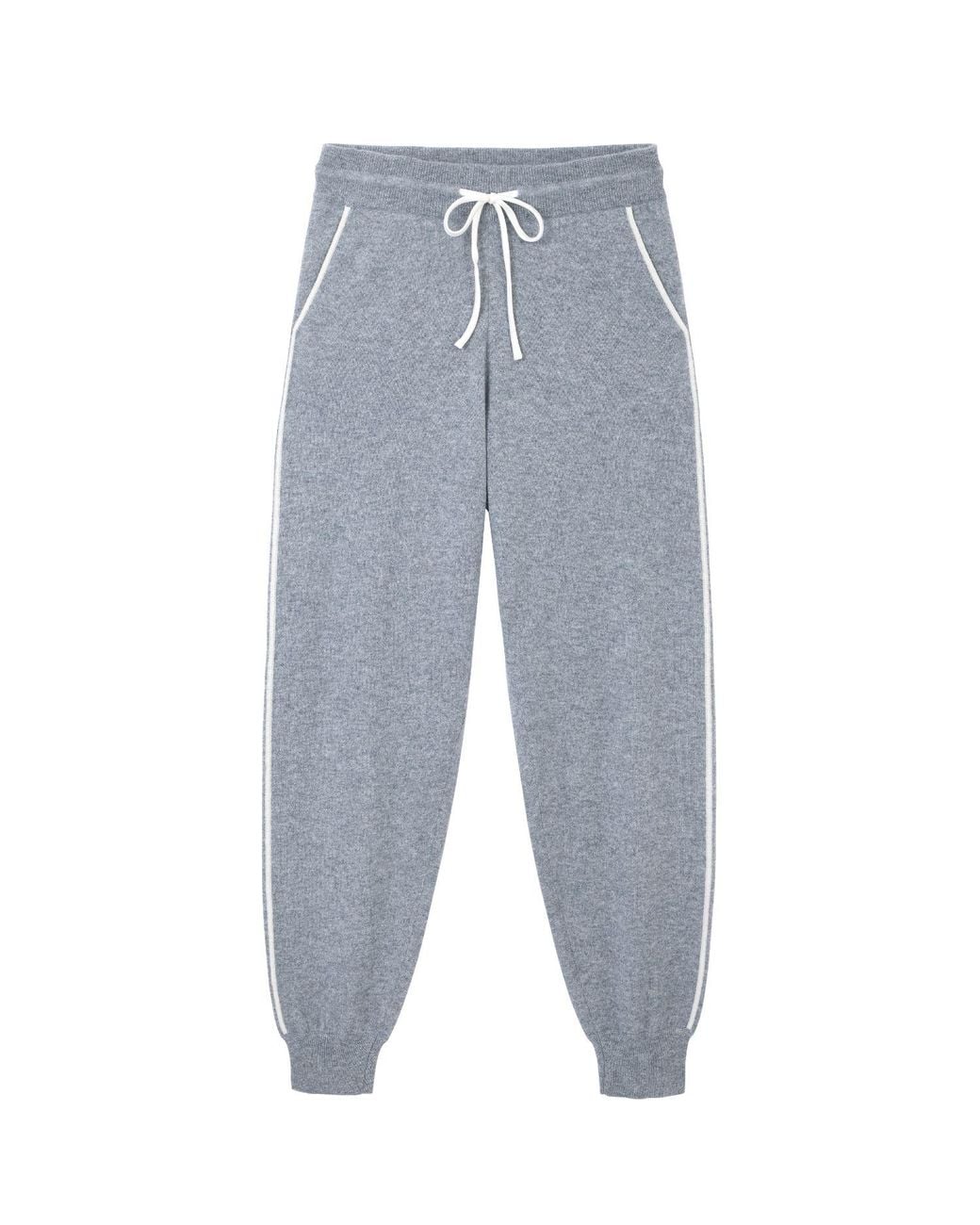 Mamu Dream Blue Cashmere Cuffed Ankle Joggers With Ivory Contrast