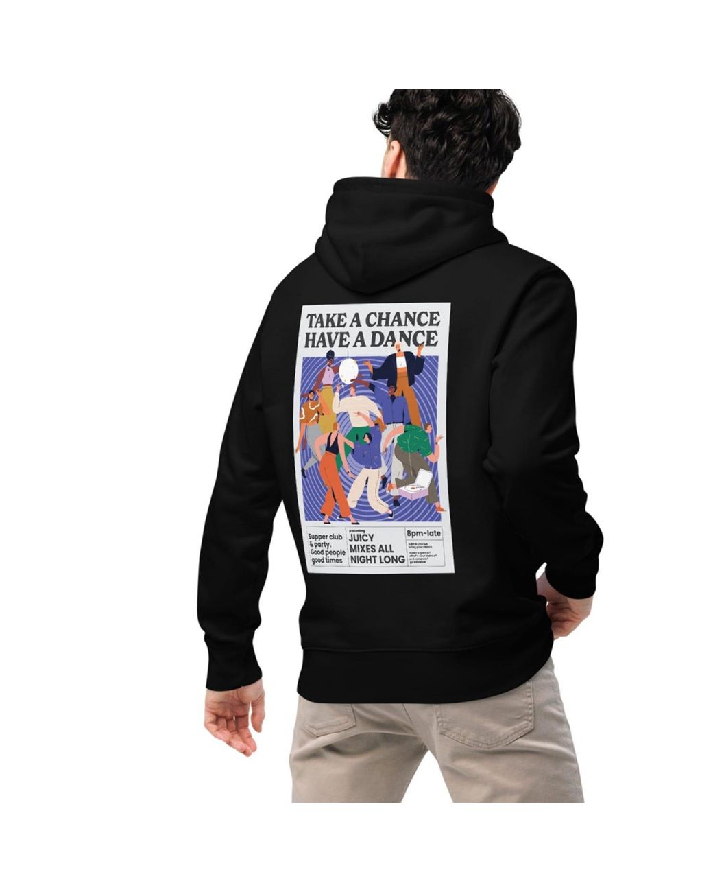 Anchor and Crew Black Take A Chance Have A Dance Disco! Organic Cotton Embroidered Heavyweight Hoodie