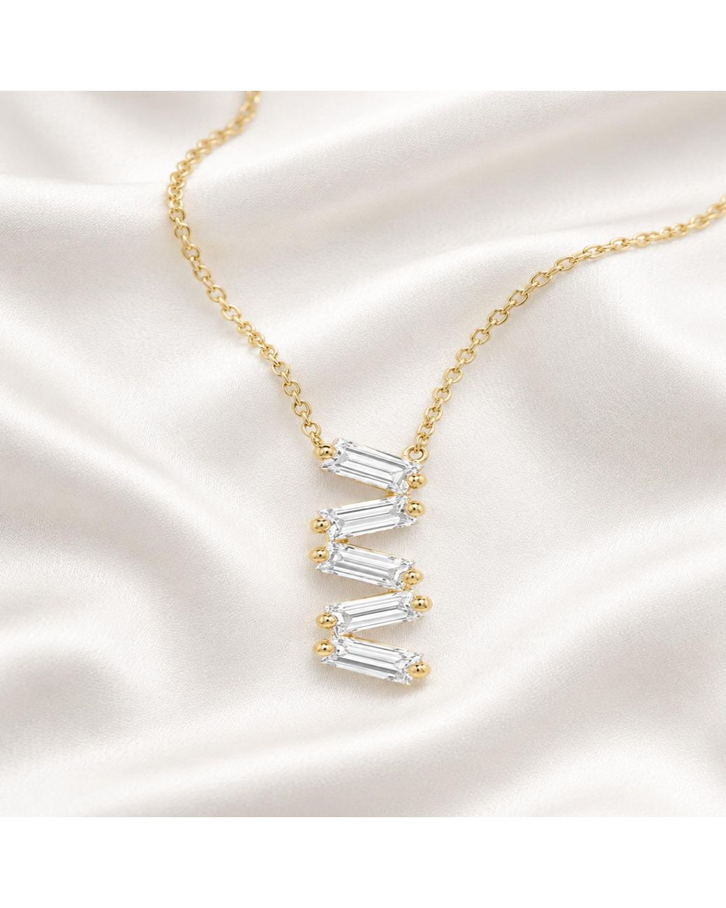Artisan Metallic 14K Baguette Diamond Zigzag Pendant Necklace