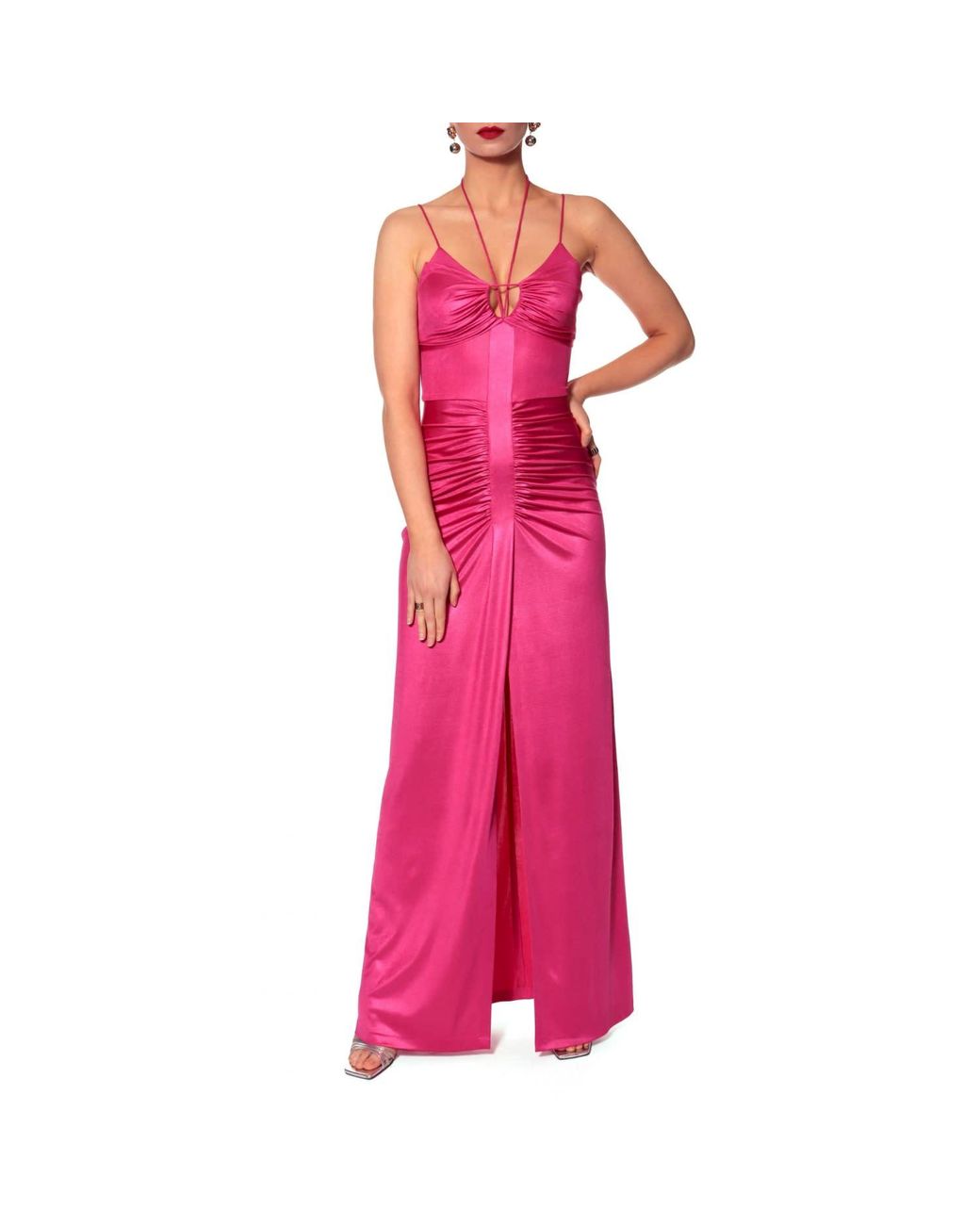 AGGI by HALEWSKI Pink Ines Fuchsia Pearl Maxi Evening Sleeveless Dress