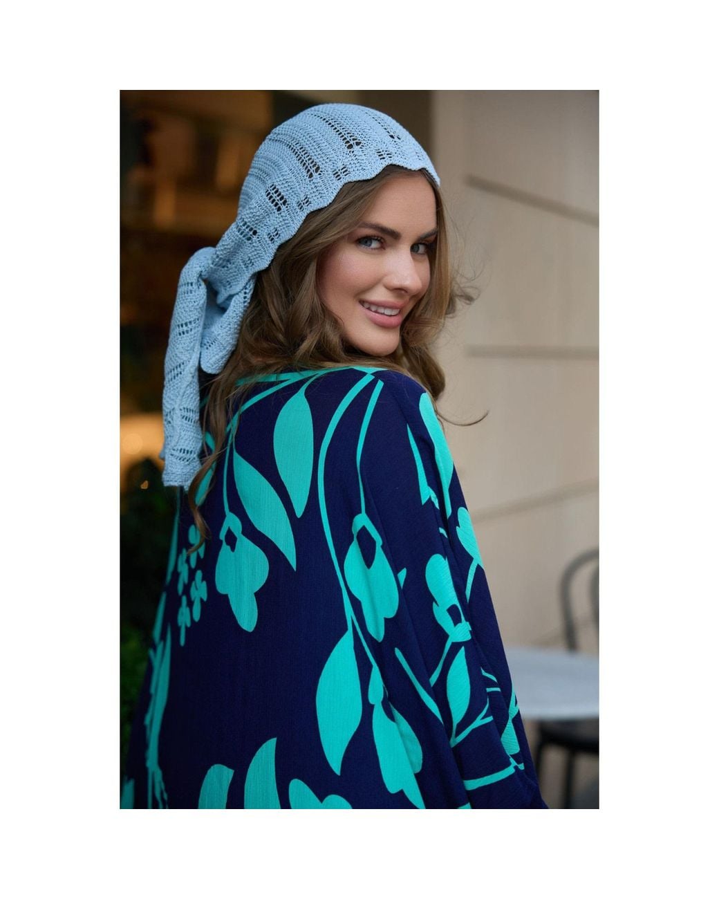 Saachi Blue Knitted Triangle Light Bandana