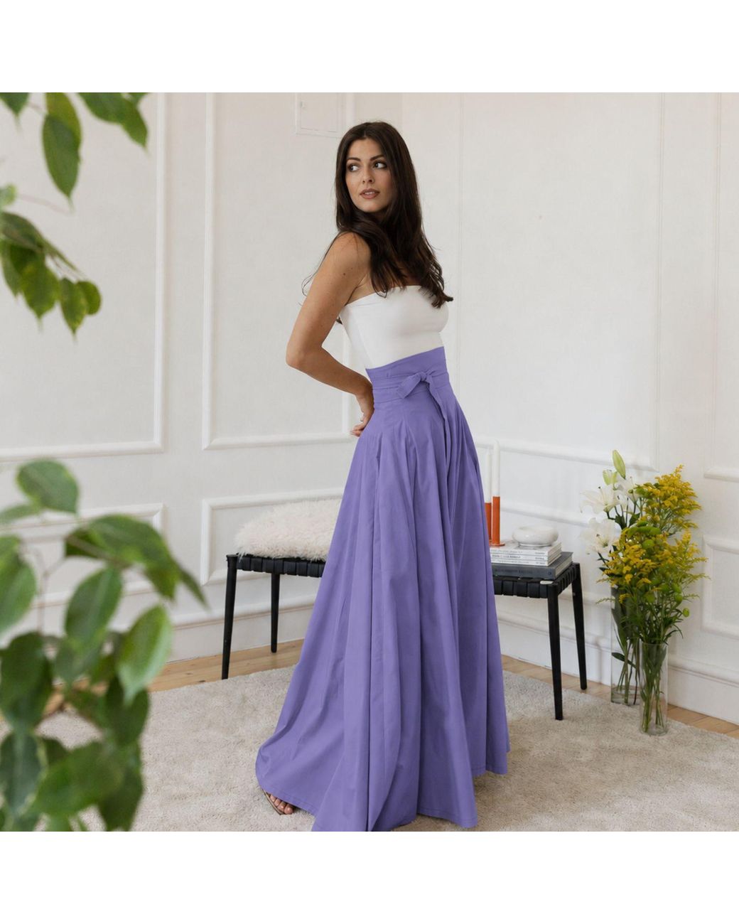 Nikka Place Purple High Waisted A-Line Maxi Skirt