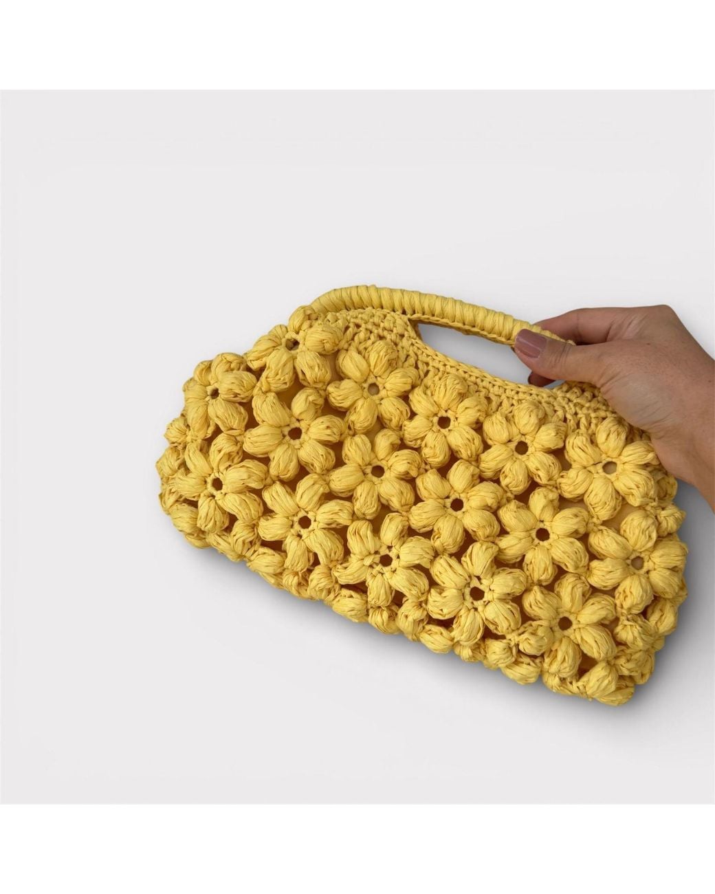 Springmoonatelier Yellow Luxury Handmade Raffia Daisy Crochet Bag – Summer Statement Handbag With Lining And Pocket