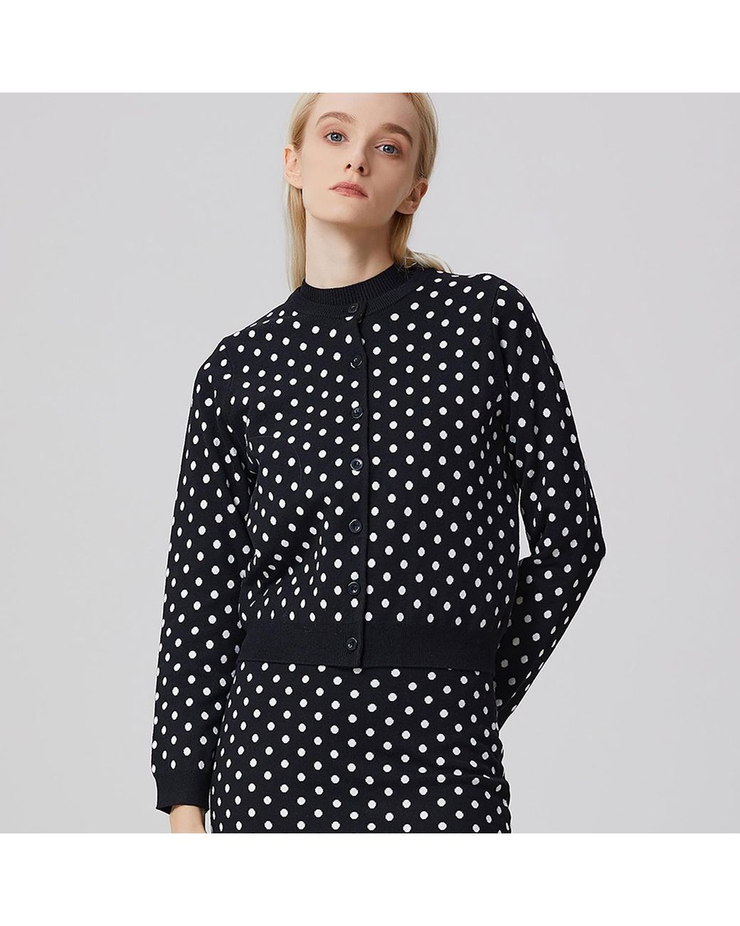 Smart and Joy Black Polka Dots Knitted Cardigan