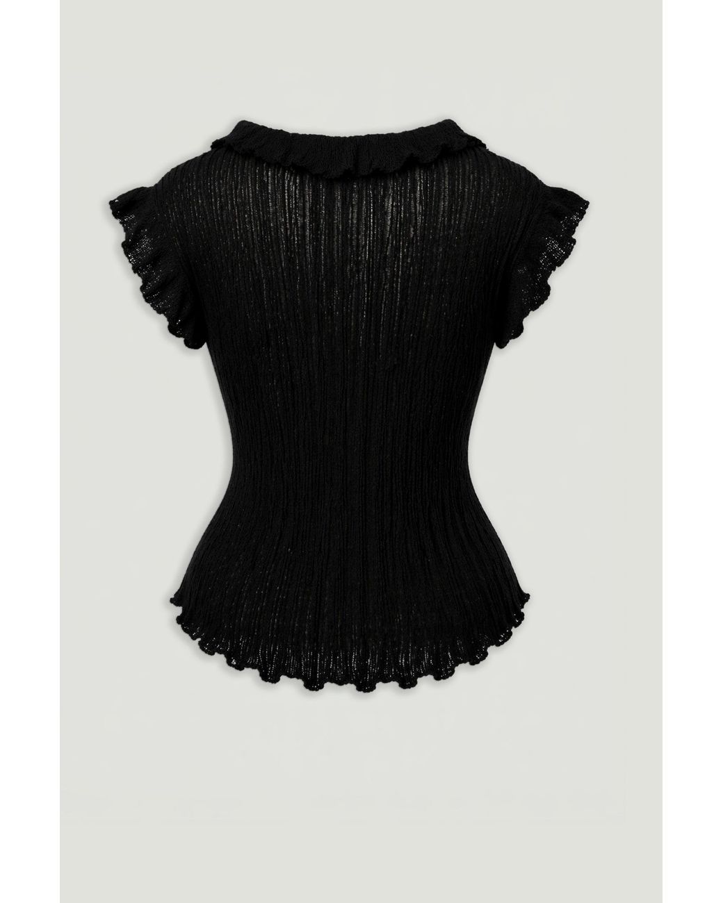 Nocturne Black Ruffled V-Neck Sheer Blouse