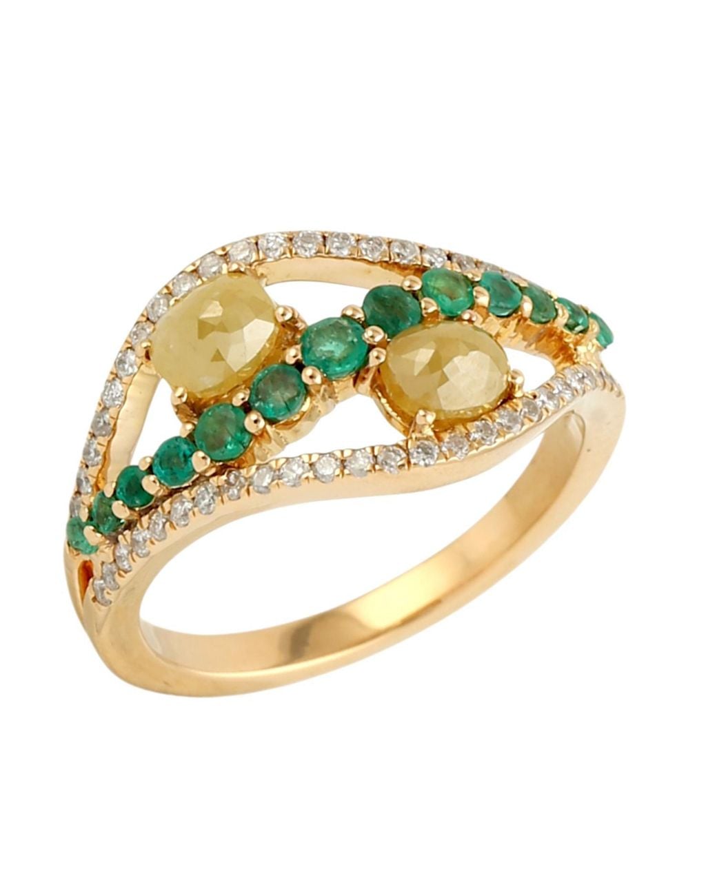 Artisan Metallic Ice Diamond, Emerald & Diamond Band Ring