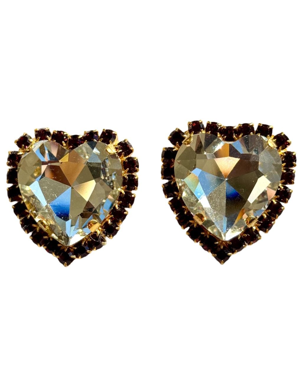 Laura Gray Black Large Diamond & Crystal Heart Post Earrings