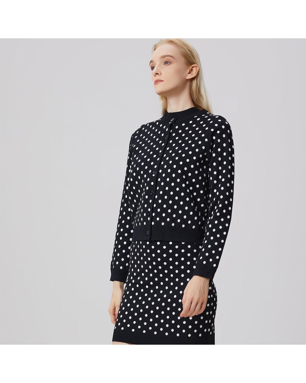 Smart and Joy Black Polka Dots Knitted Cardigan