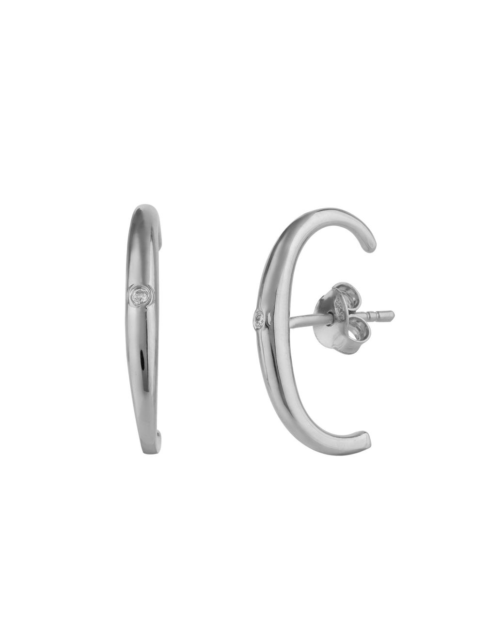 Spero London Metallic Fine Diamond Sterling Ear Suspension Semi-Hoop Earrings