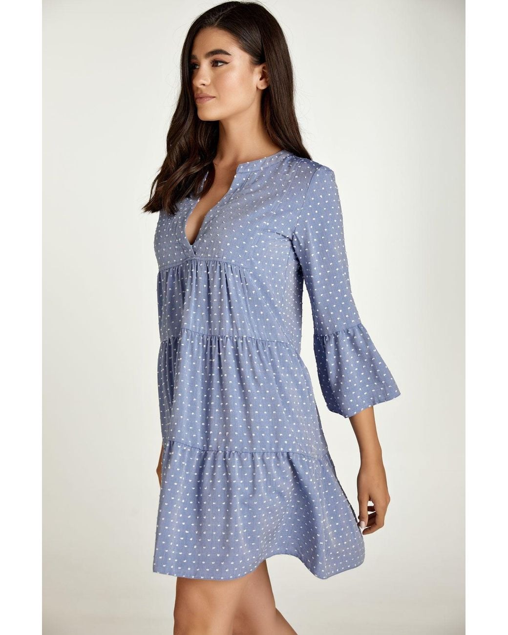 Conquista Blue Denim Style Embroidered A Line Dress