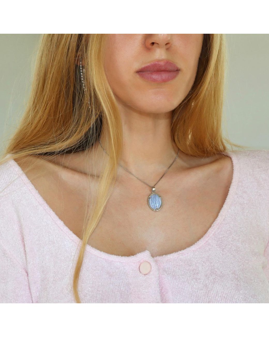 Mineralgems•Studio Blue Chalcedony Pendant With Sterling Chain