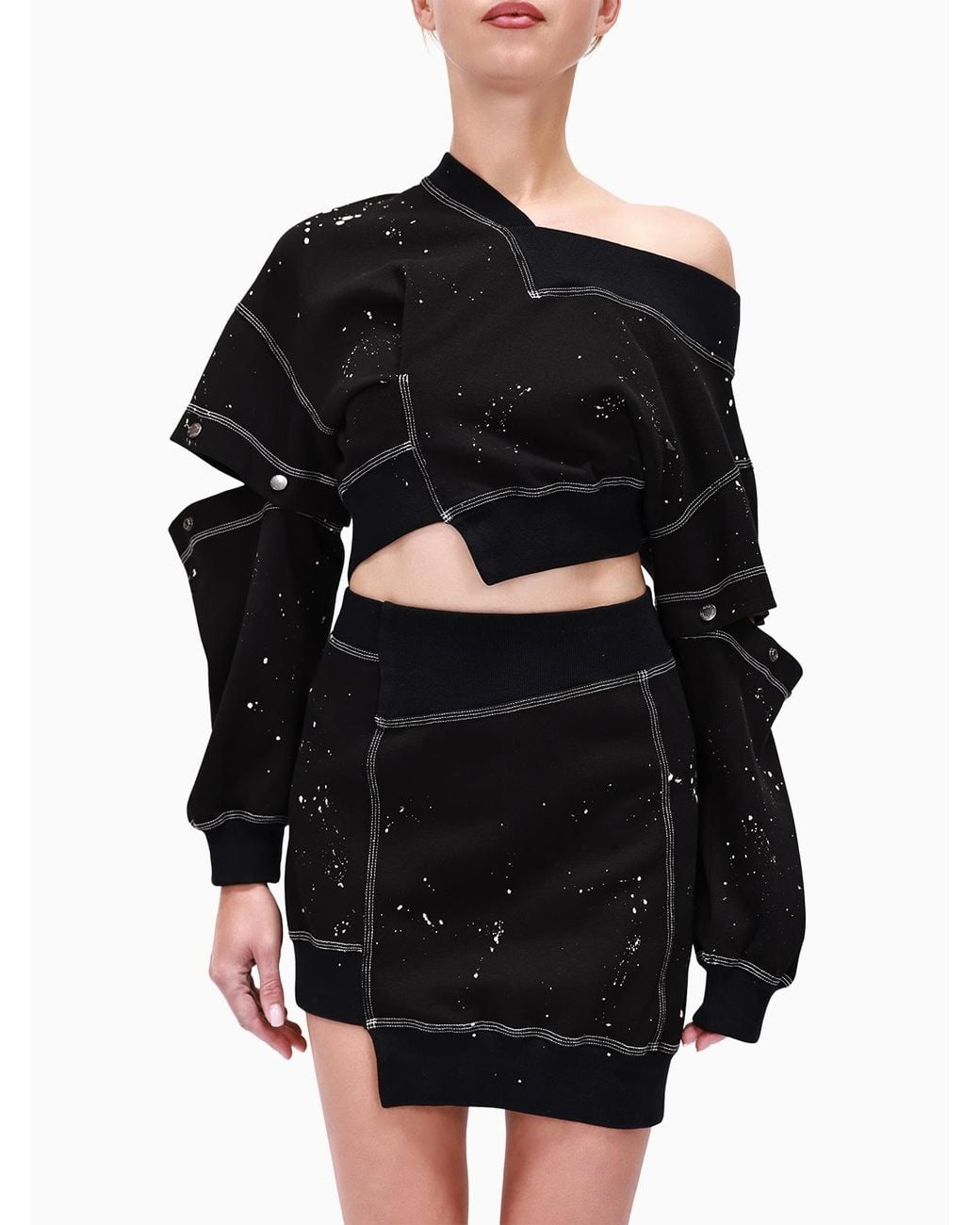 Gao Republic Black Cropped Snap Sleeve Sweatshirt