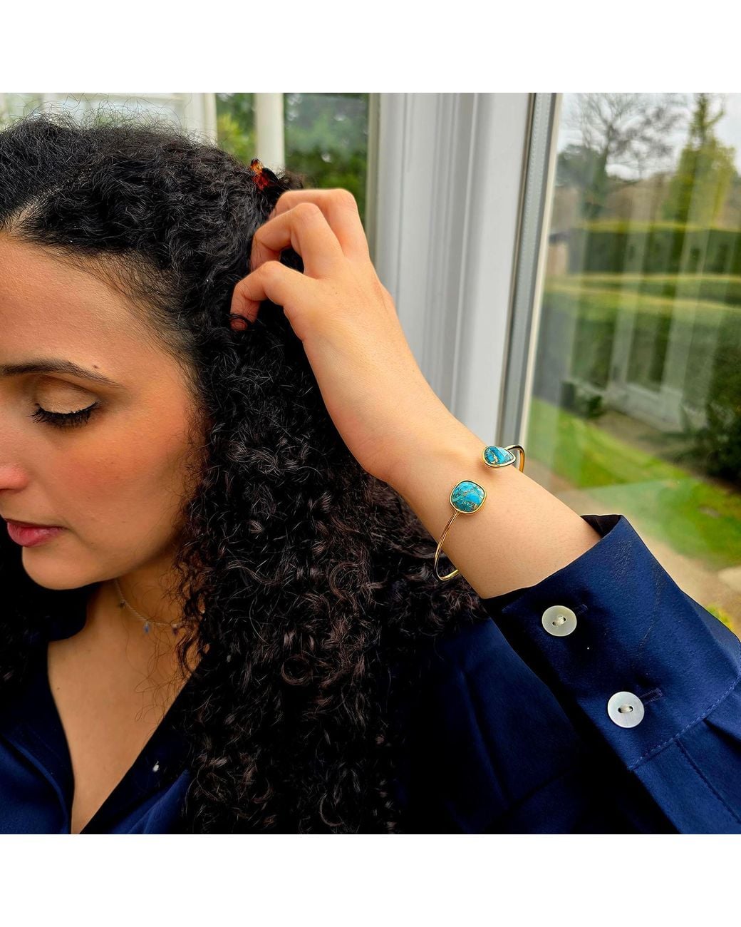 Sophelia Blue Gemstone Adjustable Bangle Bracelet