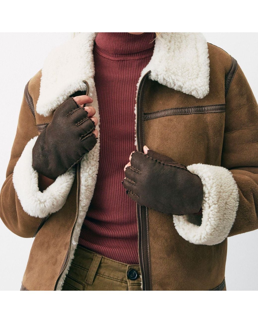 Owen Barry Brown Fingerless Gloves Hurricane Sheepskin British Made