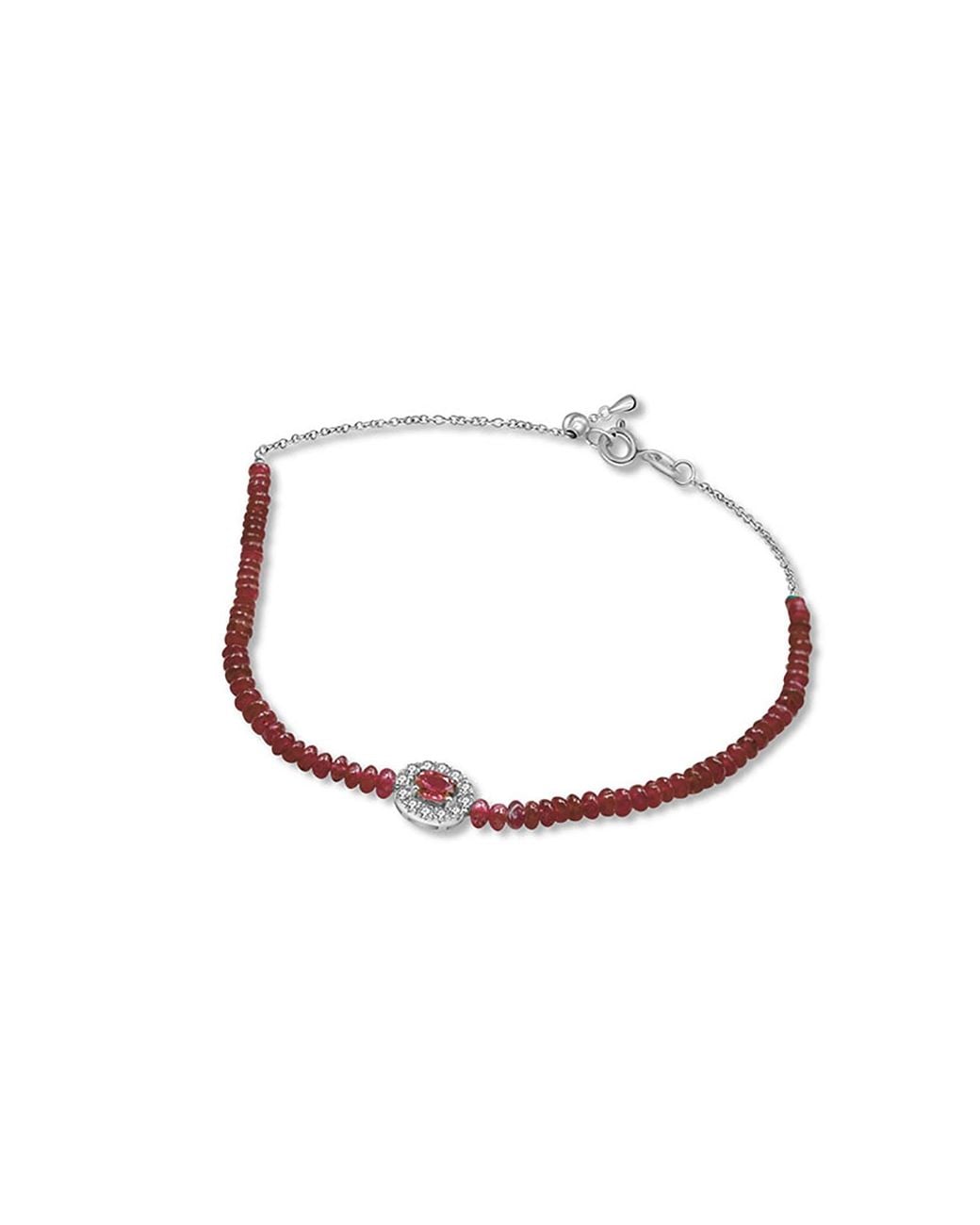 Genevieve Collection White 18K Ruby Bead Bracelet