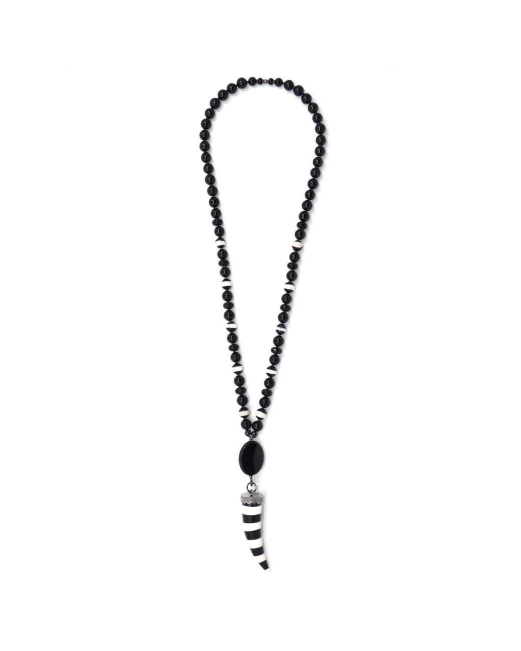 Shar Oke Metallic Tibetan Agate, Onyx & Stripped Resin Pendant Beaded Necklace
