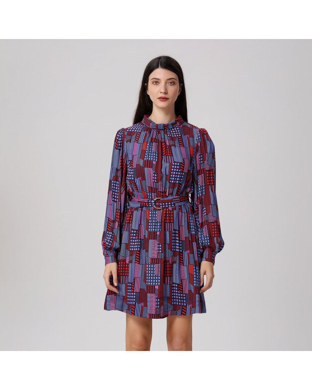 Smart and Joy Blue Graphic Print Short Blouse-Dress