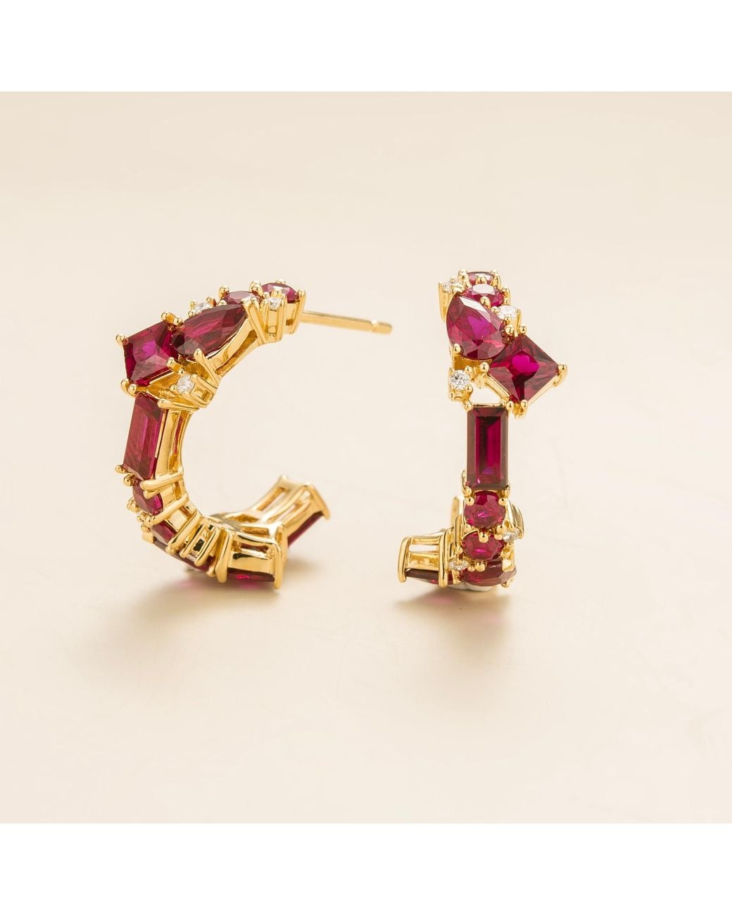 Juvetti Pink Lanna Ruby & Diamond Medium Hoop Earrings