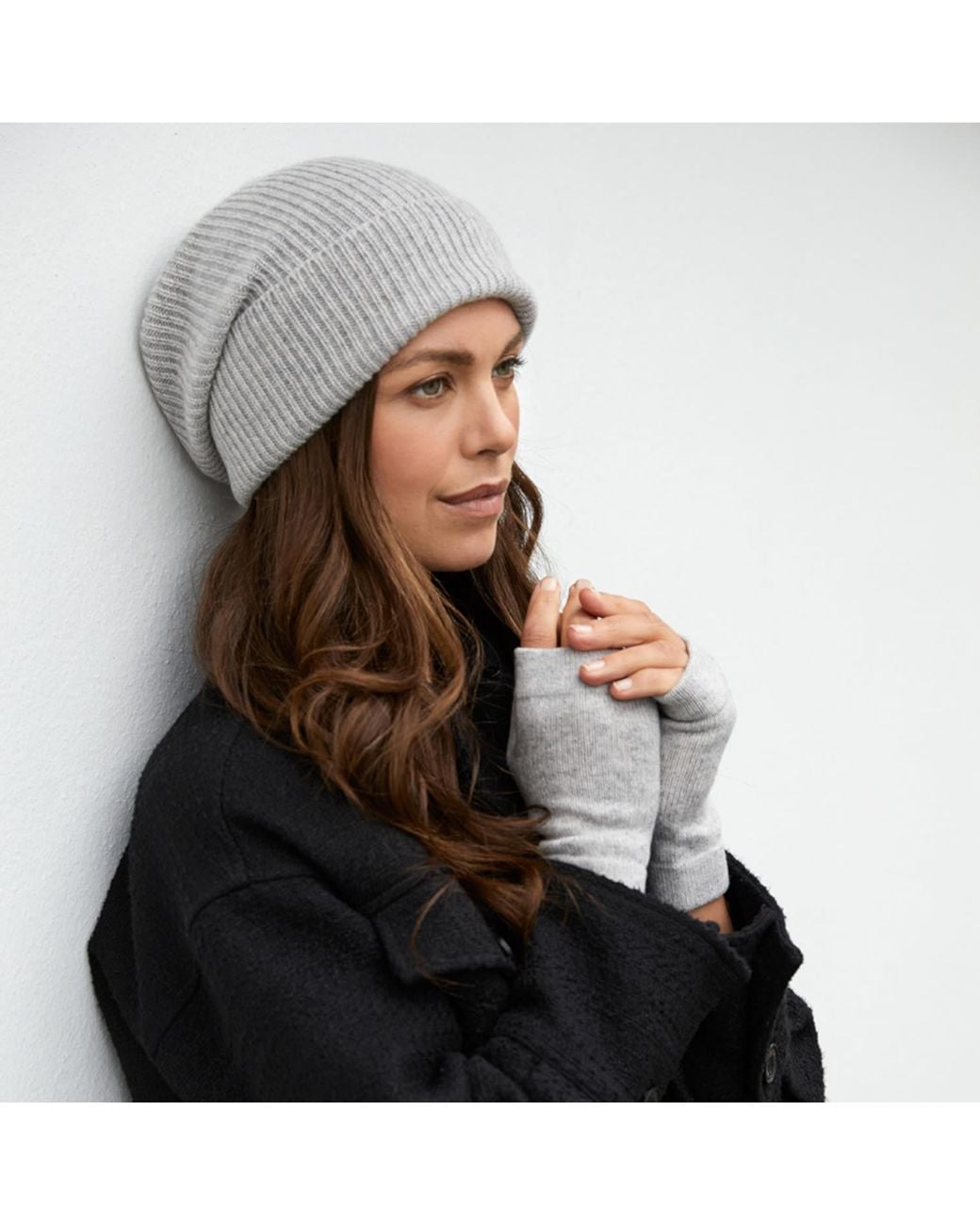 Cove Gray Cashmere Ribbed Beanie for men