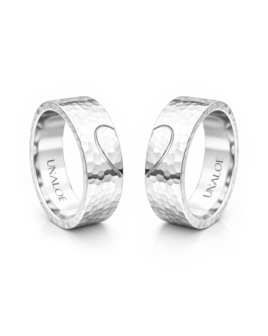 Unaloe Metallic Couple Heart Hammered Band Rings for men