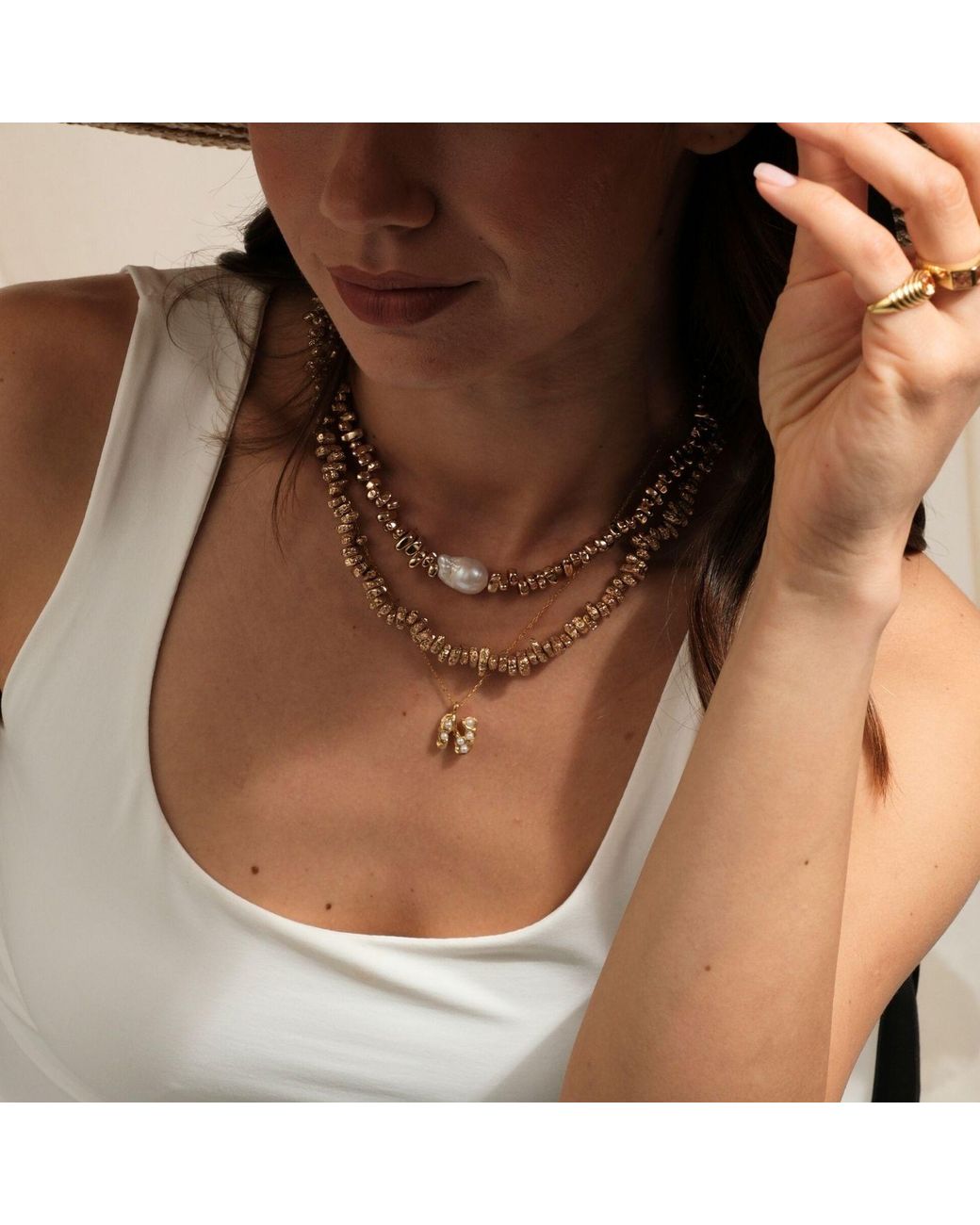LINYA JEWELLERY Metallic Sirius Baroque Pearl Hematite Stone Necklace