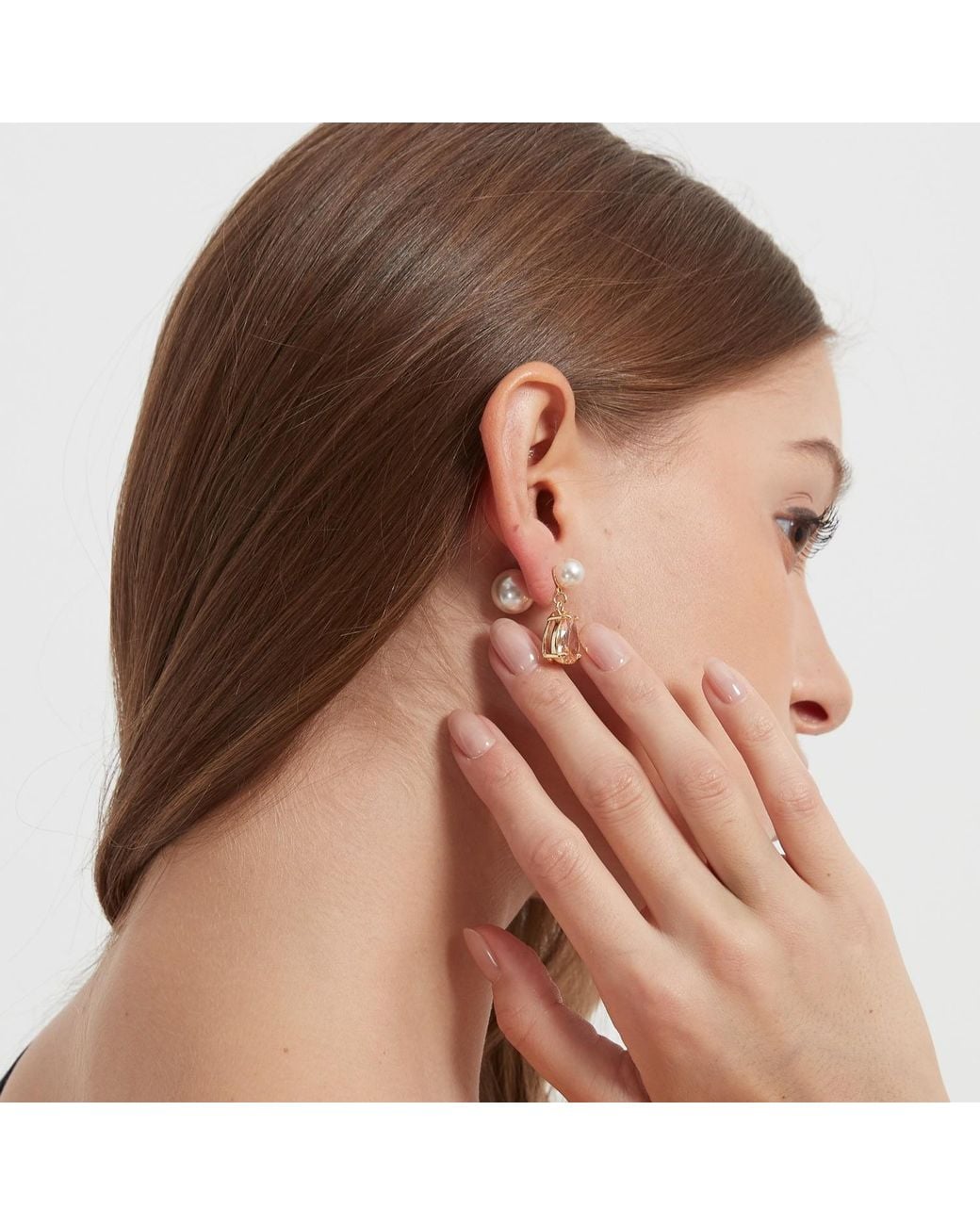 Miss Cecilia Metallic Gianna Double Pearl Pendant Earrings