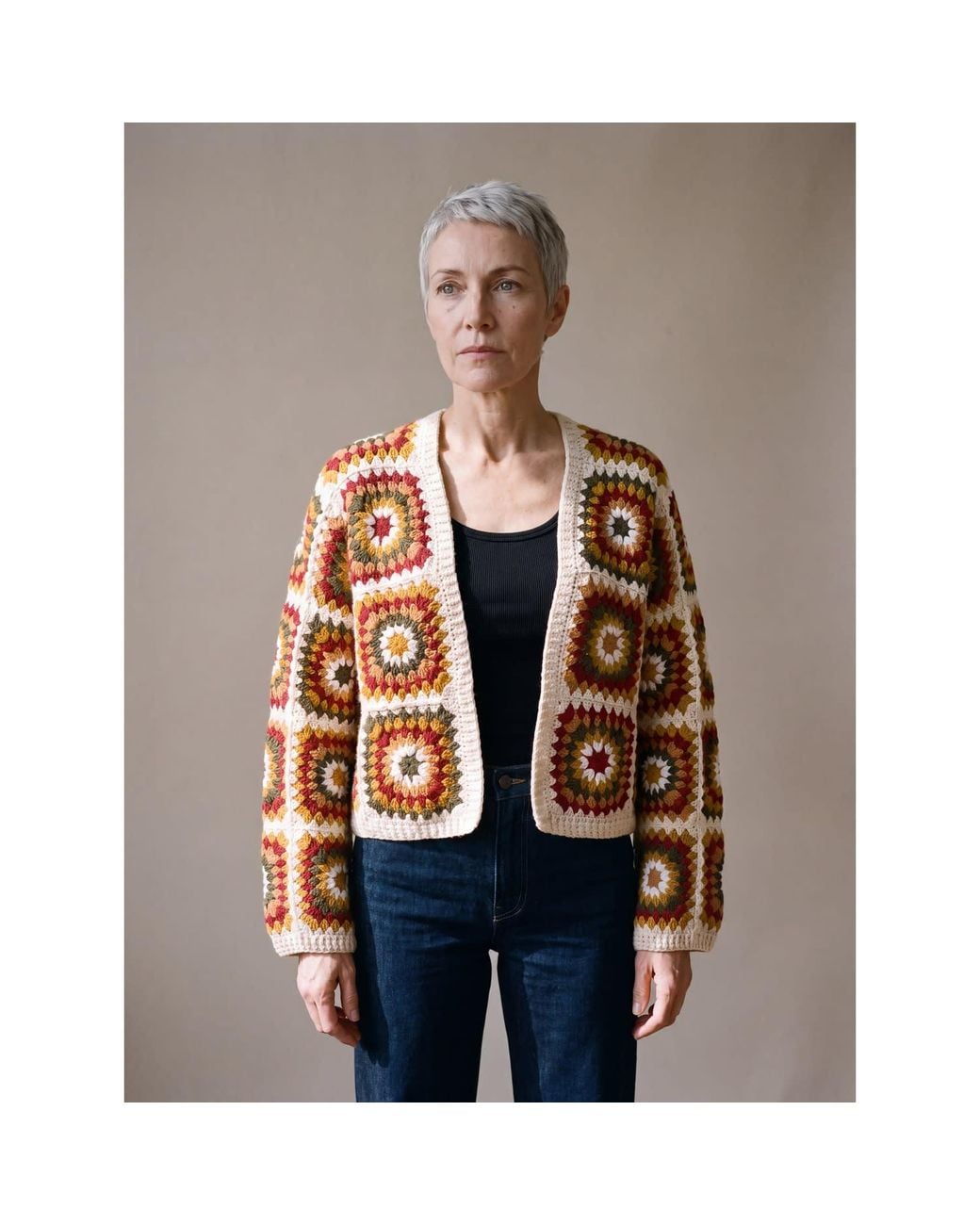 Ana Chic Brown Autumn Sunburst Handmade Crochet Cardigan