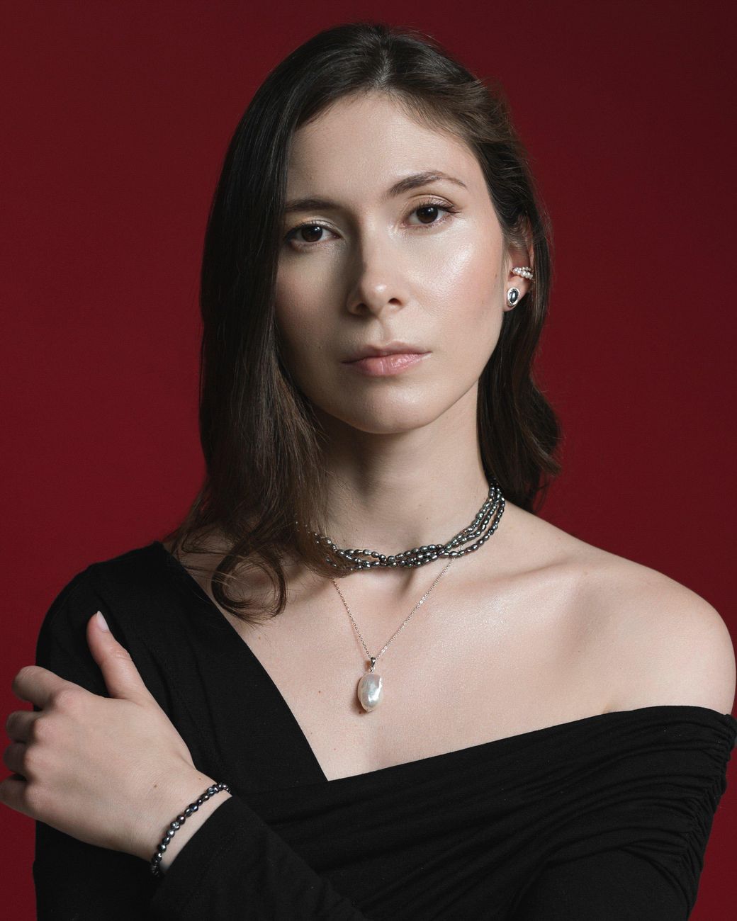 Pear Code Pearl Code Choker With Baroque Rice Pearls in Black | Lyst UK