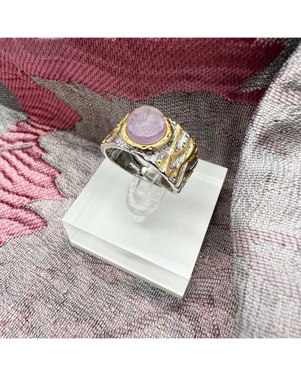 Farra White Amethyst Stone Platinum Plated Brass Adjustable Ring