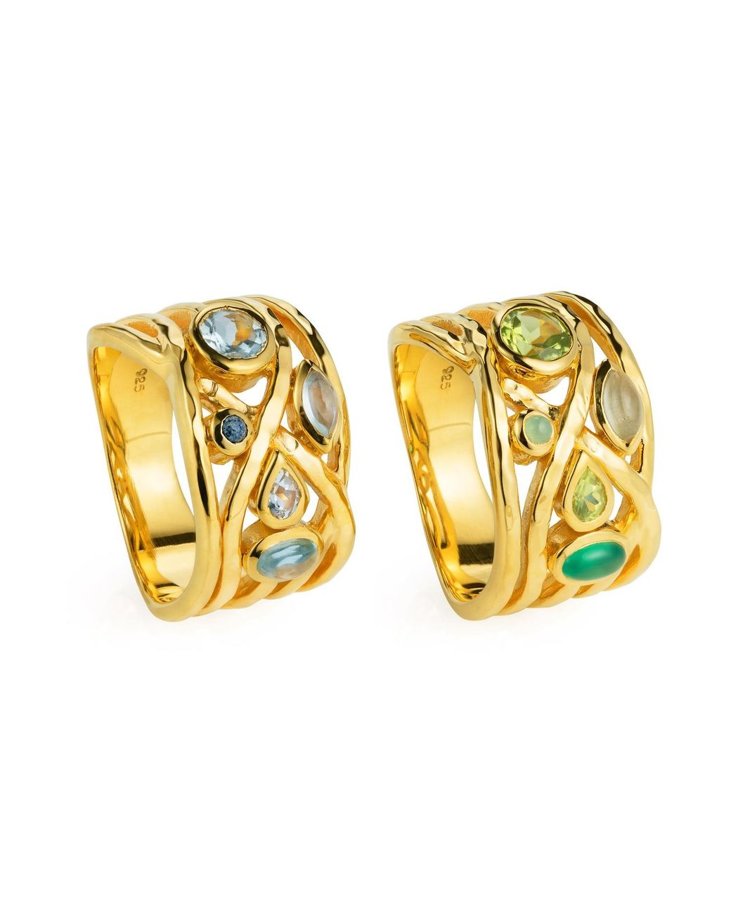 Neola Design Metallic Liana Cocktail Ring Onyx, Peridot & Chrysoprase