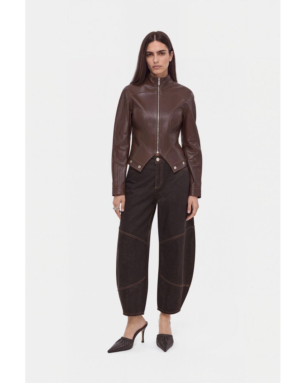 Nocturne Brown Stand Collar Leather Jacket