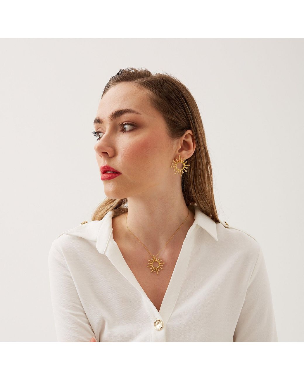Spero London Metallic Sun Sunburst Large High Quality Crown Natural Textured Molten Sterling Pendant Necklace