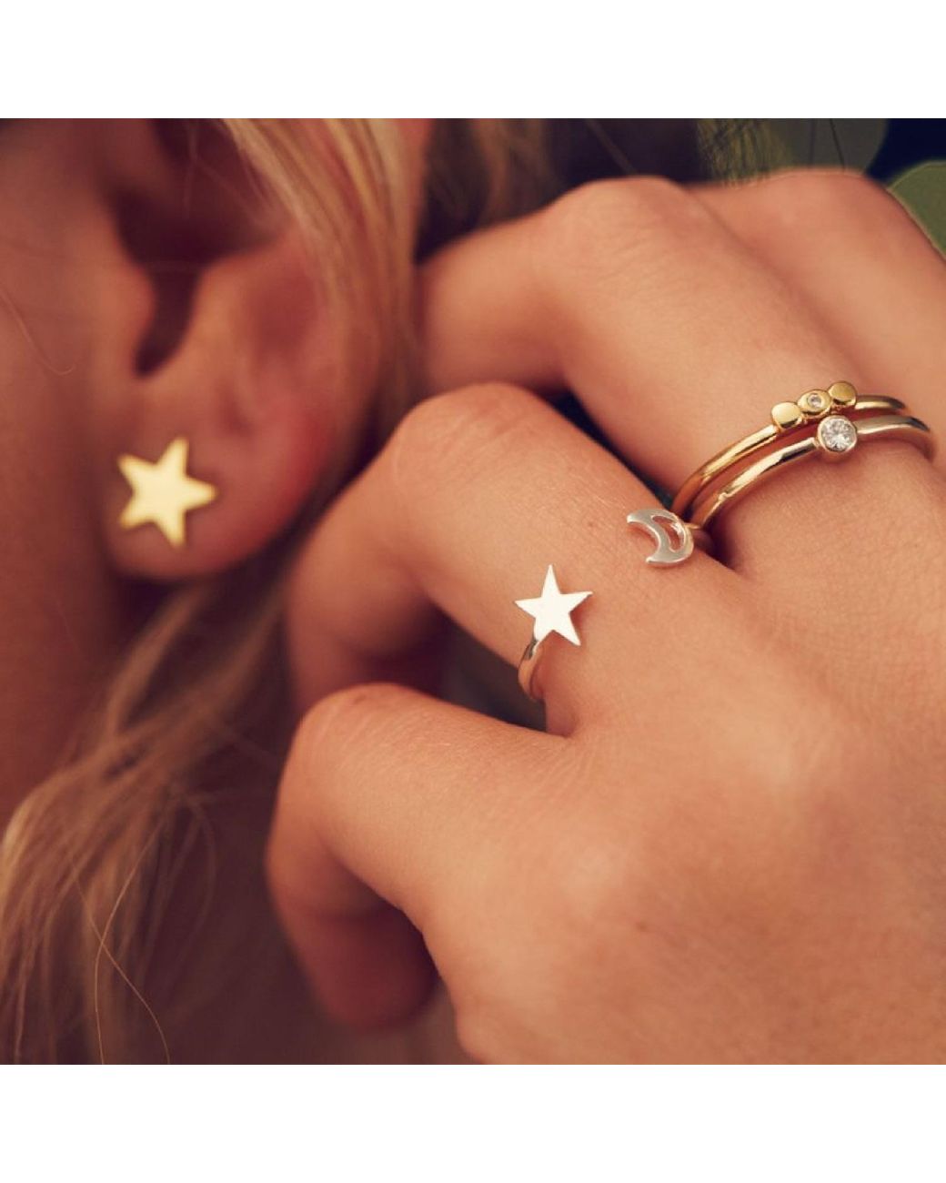 Posh Totty Designs Metallic Sterling Silver Moon & Star Open Ring