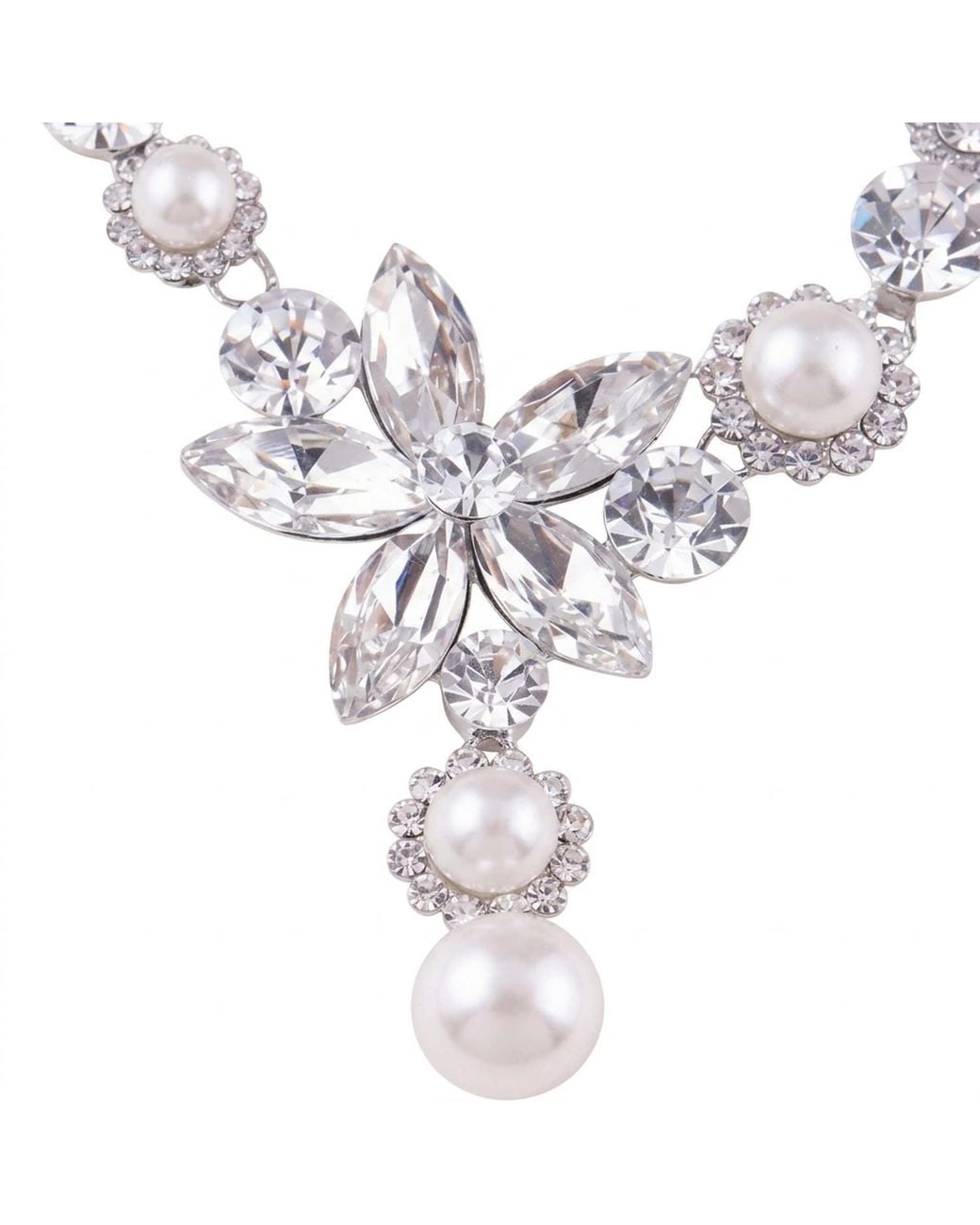 Modenaire Metallic Pearl Drop Necklace And Earrings Set