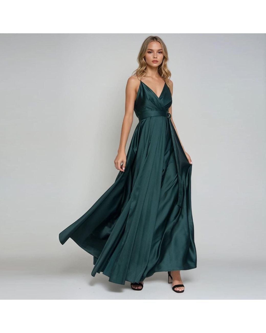 Angelika Jozefczyk Green Emerald Satin Long Evening Dress