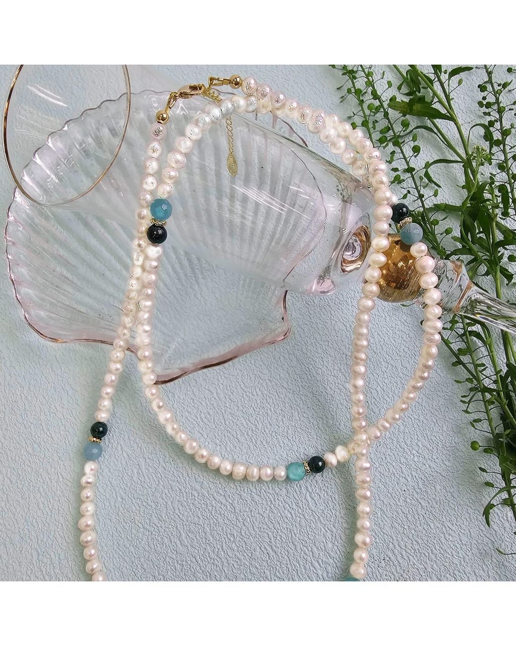 Farra Metallic Versatile Freshwater Pearls With Gemstone Long Necklace