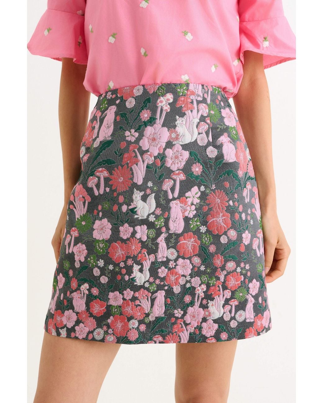 Louche Red Aubin Fairytale Jacquard Mini Skirt