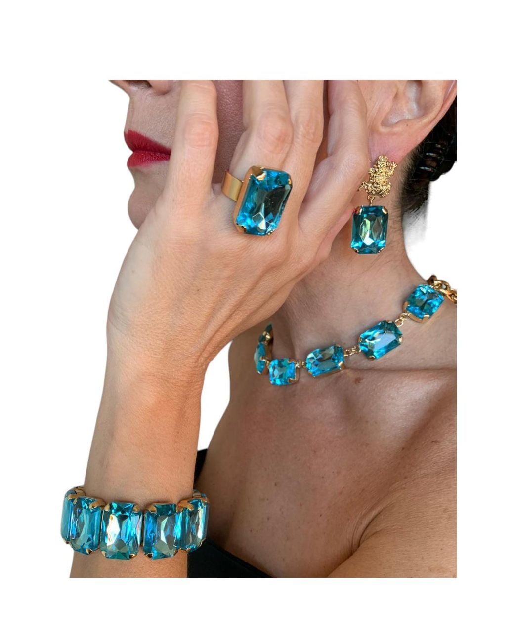 Addicted Blue Celeste Ring Plated With Light Crystal