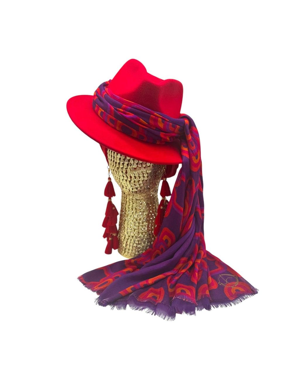 Julia Clancey Red Ruby Fifi Scarf Fedora Set