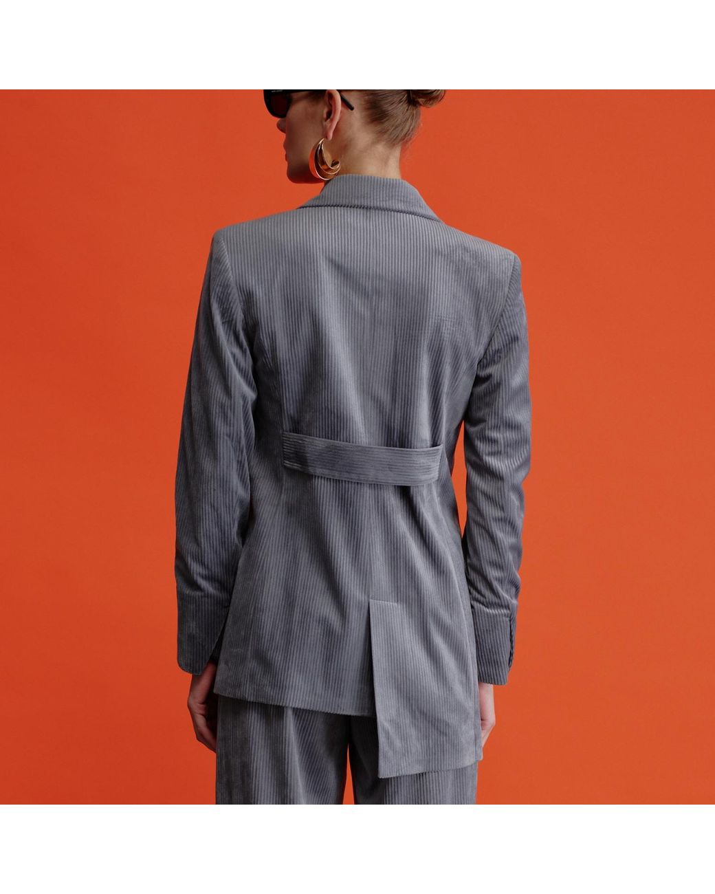 NAZLI CEREN Gray Bicolle Corduroy Jacket