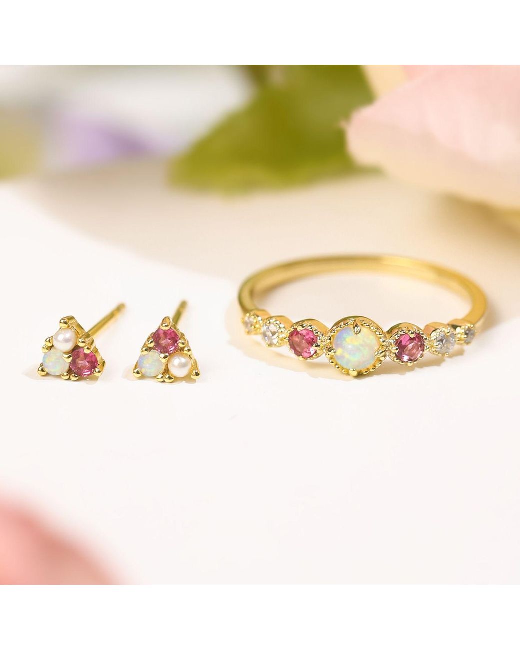 Azura Jewelry New York Metallic Opal Tourmaline Pearl Trio Stud Earrings